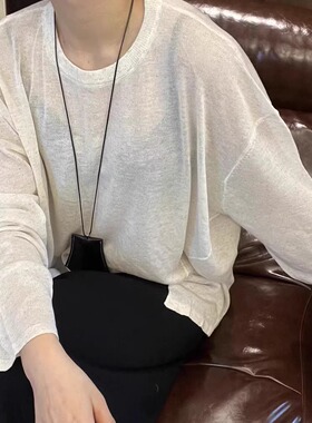 【特价不退换】天丝亚麻轻薄透气圆领不规则长袖防晒衫罩衫