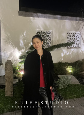小众清冷感轻奢优雅茧型宽松黑丝绒大衣长款