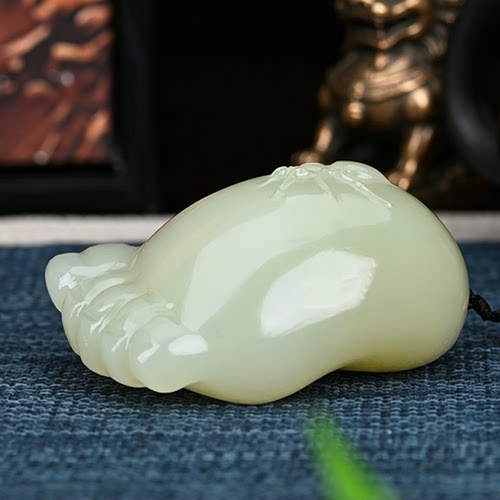 天然阿富汗青白玉小脚把玩件创意文玩摆件礼物玉石知足长乐手把件