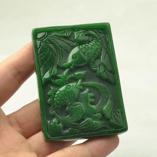 铁龙生翡翠双鱼牌子挂坠玉石年年有余手把件项链男款天然干青把件