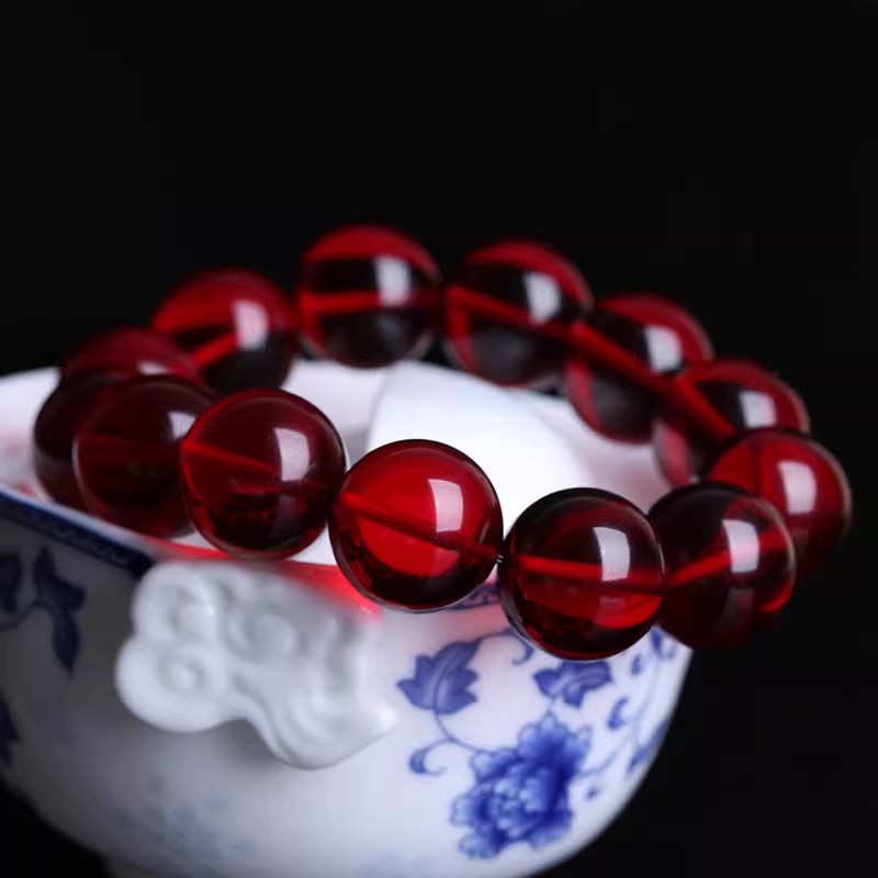 波罗的海血珀手串单圈大圆珠佛珠男女款简易手饰品仿琥珀蜜蜡手链