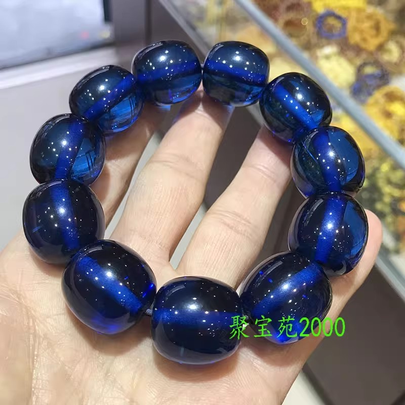 琥珀佛珠桶珠单圈手链蜜蜡手链男女款佛珠文天然净水蓝珀蜜蜡手串