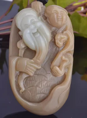 天然和田玉糖玉财神爷手把件男女玉石手玩件正品新疆玉财神把玩件