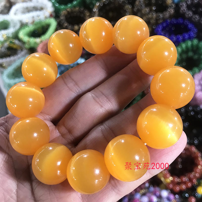 玛瑙黄水晶闪光手链金虎眼招财天然黄猫眼手链男女猫眼石大气手串