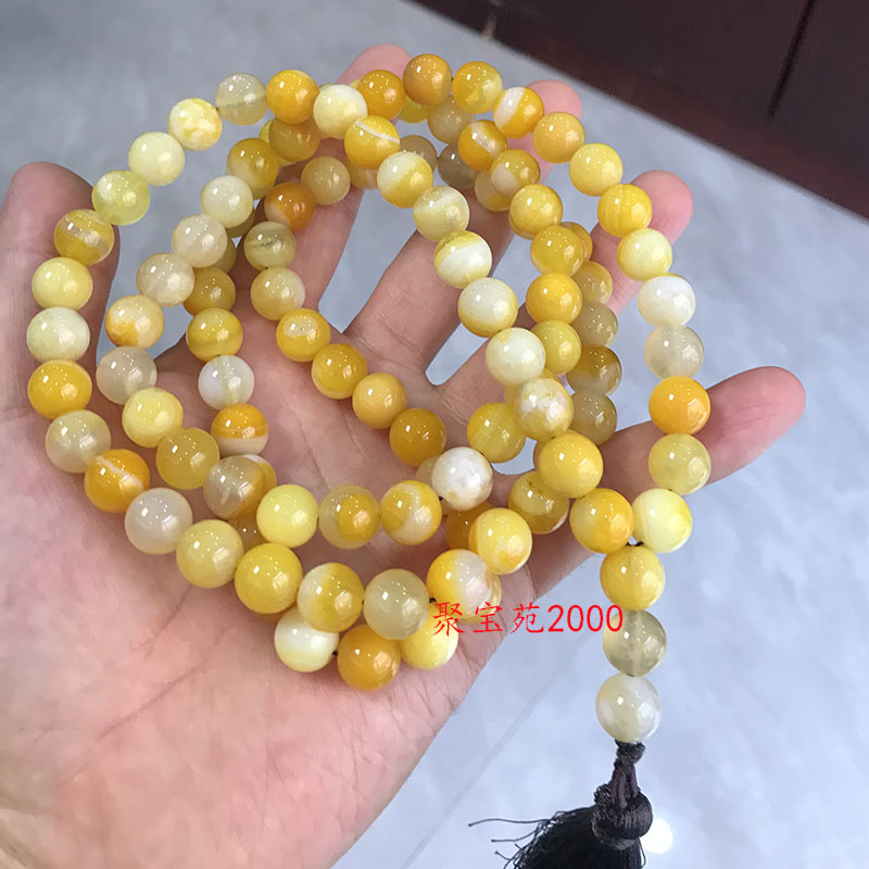 水晶国风毛衣链本命年招财饰品盘玩手持黄玛瑙108粒佛珠念珠玉髓