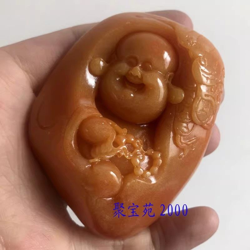 云南龙陵黄龙玉笑面佛把件佛公把玩件仿黄蜡石弥勒佛手把件观赏石