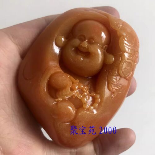 云南龙陵黄龙玉笑面佛把件佛公把玩件仿黄蜡石弥勒佛手把件观赏石