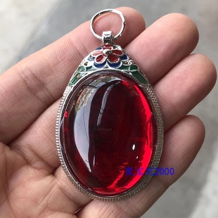 人造宝石挂坠女气质挂坠毛衣链配饰红宝石复古坠藏银镶嵌锆石吊坠