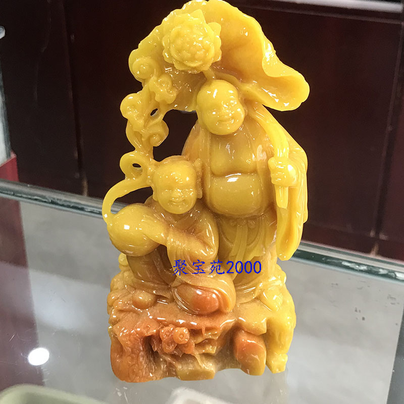 新婚夫妻和合仙童仿玉二仙黄龙玉和合二圣神像佛像家用供奉摆件