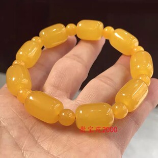 黄玉石单圈时尚手串招财转运云南冰种黄龙玉桶珠佛珠手链男女精品