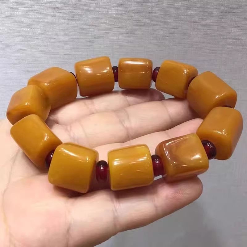招财转运单圈饰品天然老蜜蜡鸡油黄手串男女款随形珠琥珀大气手链