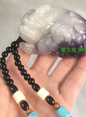 仿天然玉石招财皮休把玩件皮丘瑞兽小摆件和田玉烟紫色貔貅手把件
