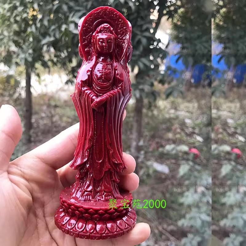 紫金砂西方三圣观音像车载摆设蛇年佛像神像朱砂三面观音菩萨摆件