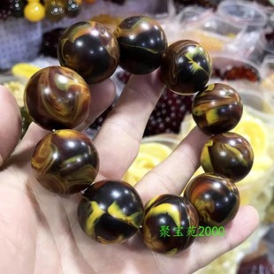 仿根珀大珠子盘玩妖花溶洞蜜老蜜蜡手串圆珠手链男女琥珀蜜蜡手饰