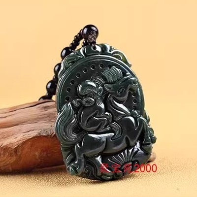 新疆青玉马上封侯项链玉佩挂件和田玉吊坠男女事业顺利送老公玉坠