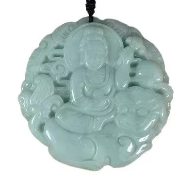真玉翡翠文殊菩萨属兔生肖守护神男女护身挂件玉器龙年本命年吊坠