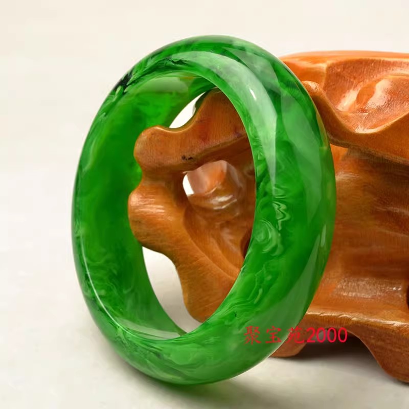 绿色冰种玉镯子绿珀手环手链女士加宽加厚仿波罗的海琥珀蜜蜡手镯