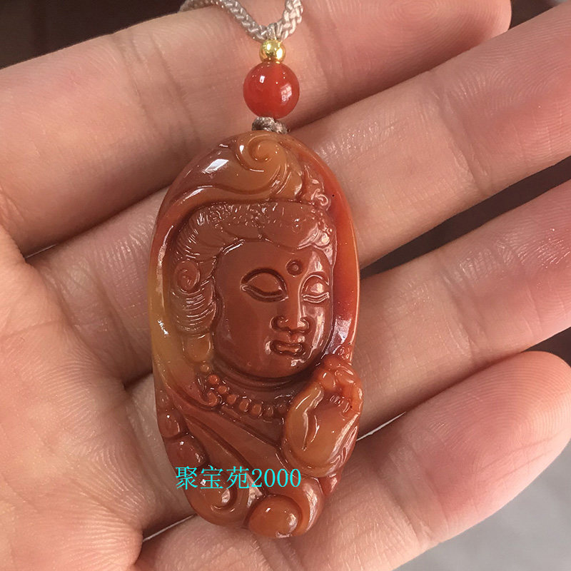 天然云南黄腊石观音菩萨挂件男女士保平安玉佩牌黄龙玉观音头吊坠