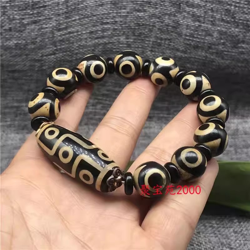 玛瑙九眼天珠手链男女天然玉髓手串西藏复古真品三眼天珠文玩玉石