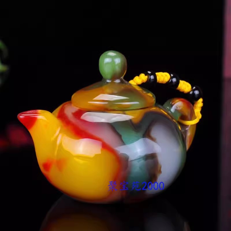 彩玉把把壶手玩件男玉石小酒壶羊脂白玉把件仿新疆和田玉壶手把件