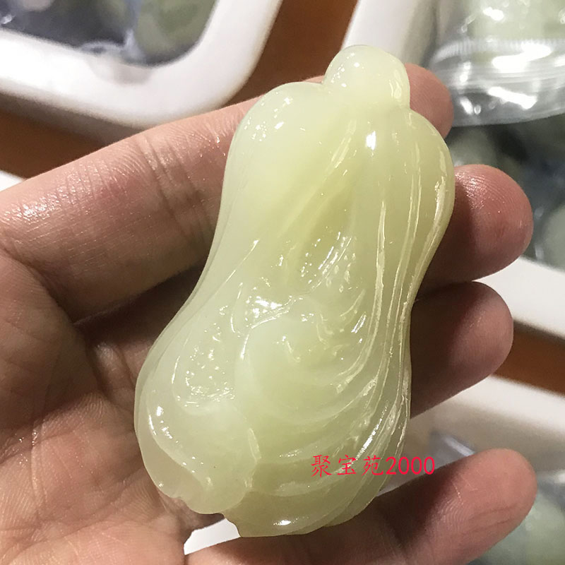玉石白菜把玩男女款玉白菜手把件聚财招财真玉阿富汗玉白菜手把件