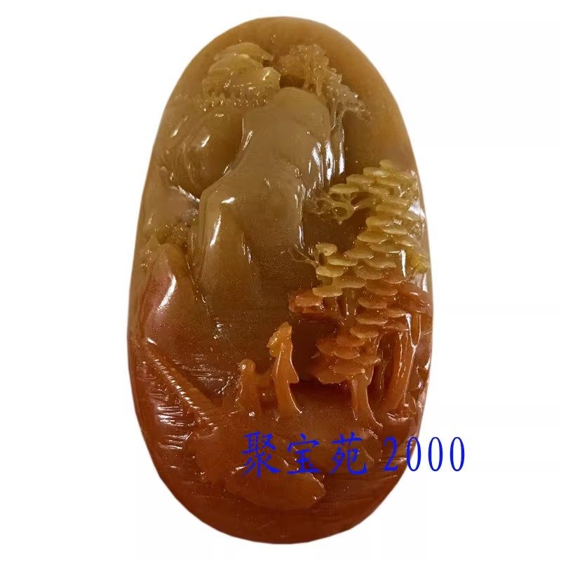 玉器玉石山水俏色巧雕意境把玩件男士玉把玩件仿黄龙玉山水手把件