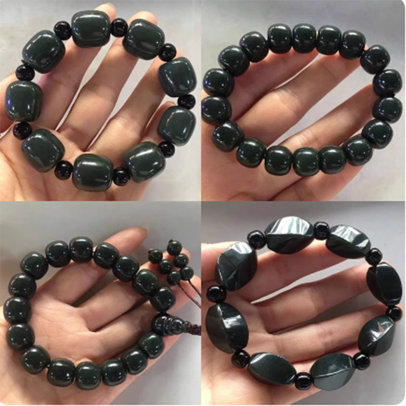 玉石老型珠佛珠手串男女款苹果珠手环天然新疆和田玉青玉桶珠手链