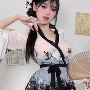 水墨渐变汉服  性感浴袍柔纱新式古风深V小众睡裙国风古装睡裙