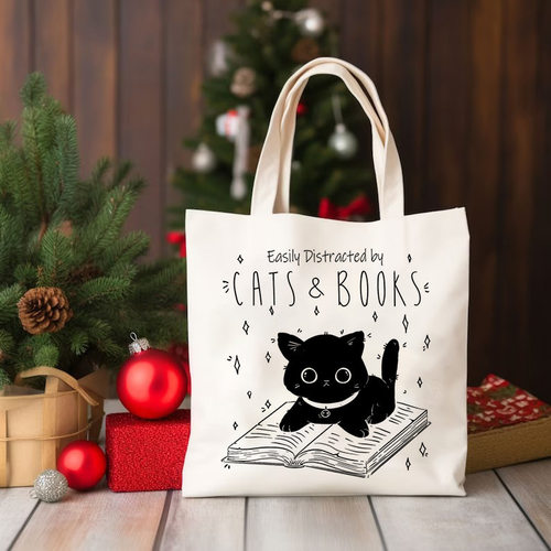 Canvas Tote Bag 黑猫跨境热卖印花手提单肩帆布包学生书包购物袋