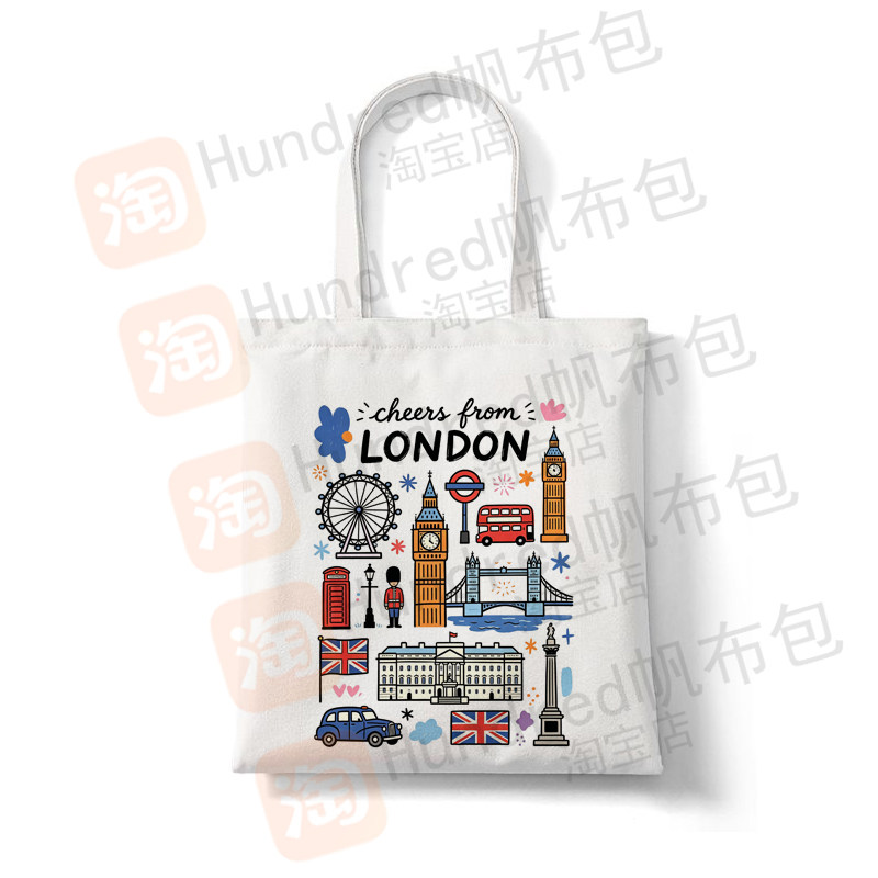 英国城市帆布袋伦敦旅游纪念礼物环保袋大容量购物袋单肩包出行