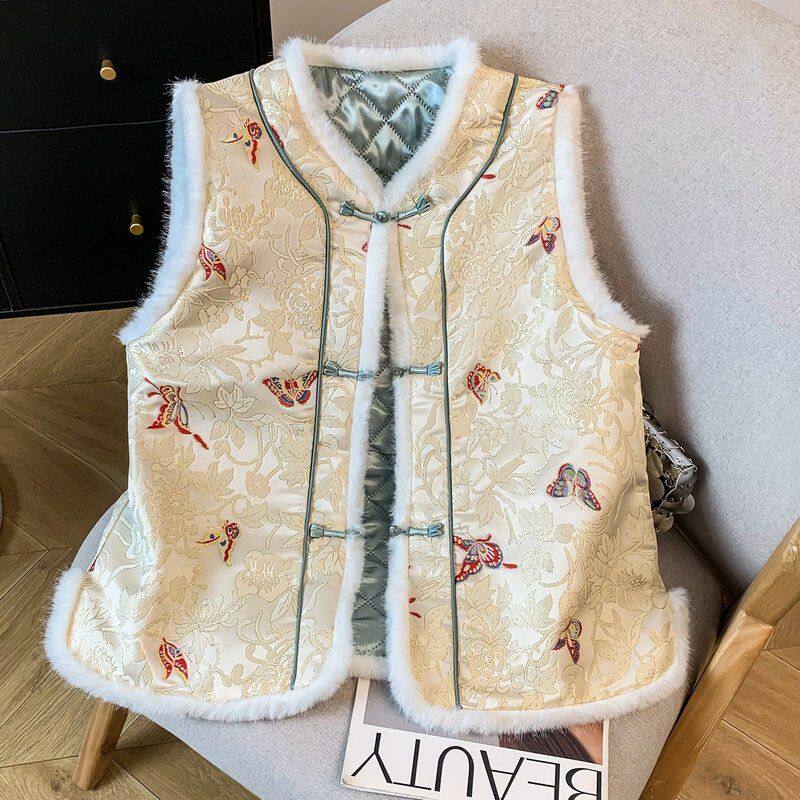 冬装新款中式唐装中国风女装夹棉马甲新中式复古盘扣马夹保暖
