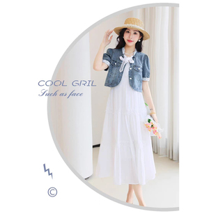 秋思婵时尚短袖牛仔夹克短两套连衣裙套装女2025年夏季新款小个子