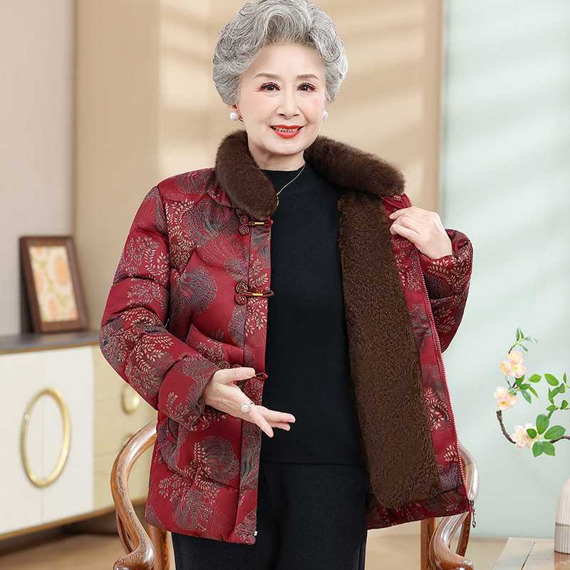 专柜奶奶棉衣冬装中老年加绒加厚外套女妈妈装保暖棉服老太太唐装