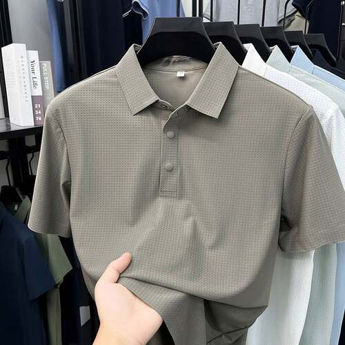 专柜品牌2026夏季新款中年男士翻领时尚休闲纯色宽松男士Polo衫男