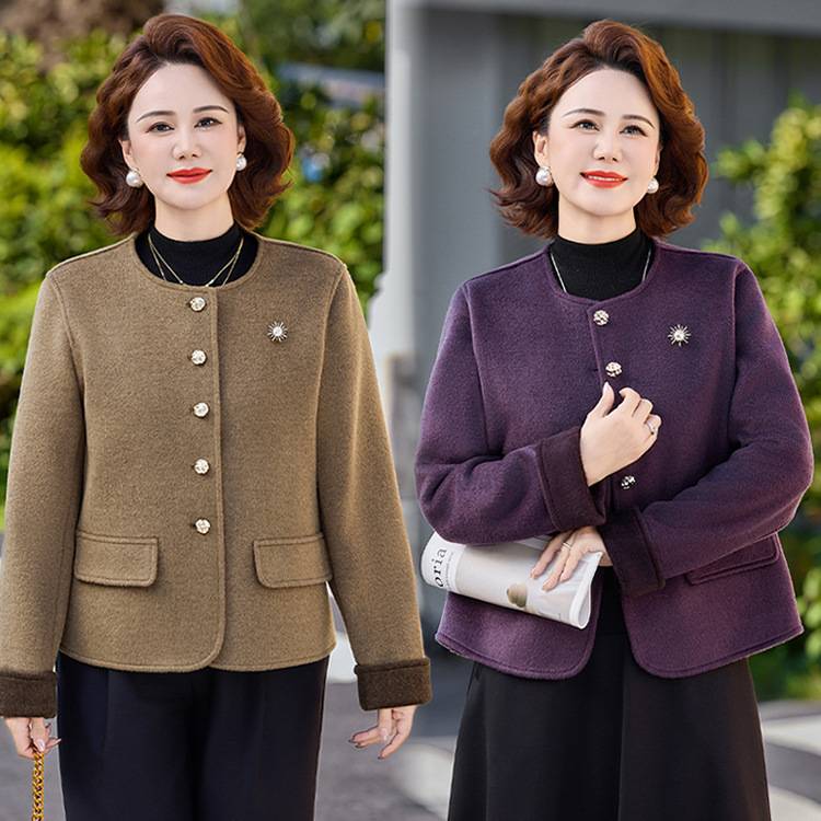 专柜中年女士小香风夹克妈妈秋装时尚外套中老年女装春秋双面呢子