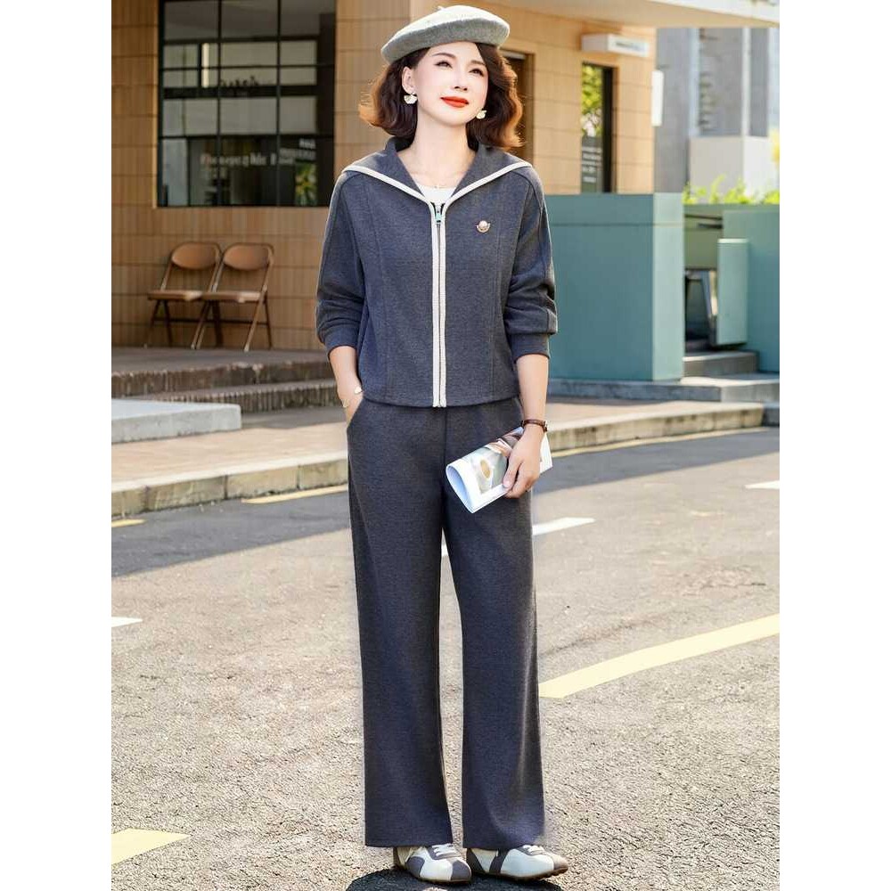 专柜妈妈秋装套装2026新款洋气翻领外套中老年女装休闲运动服两件