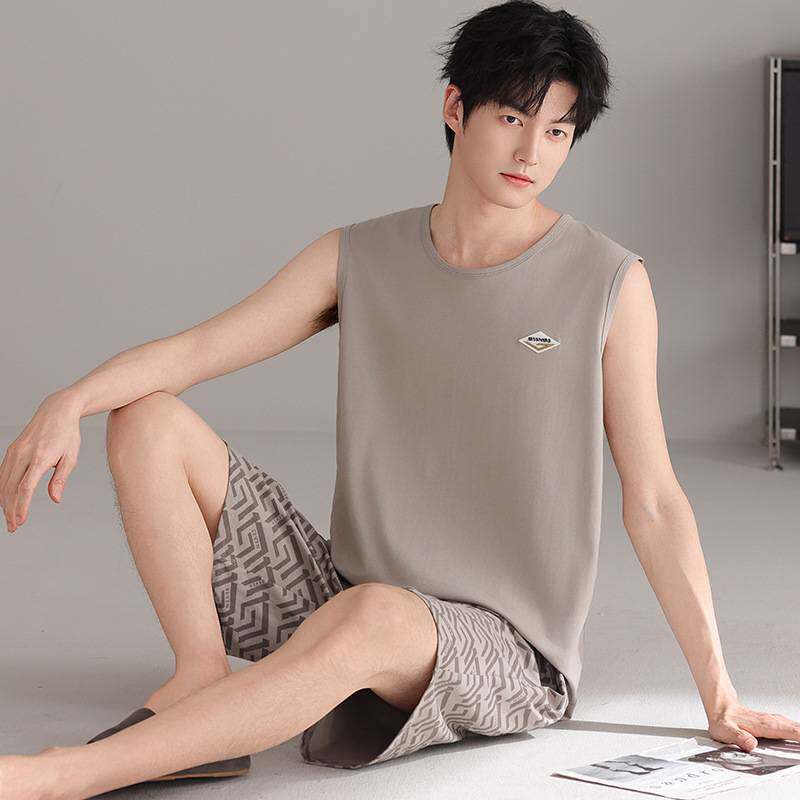 专柜品牌睡衣男夏季纯棉无袖背心短裤2026新款男士简约时尚家居服