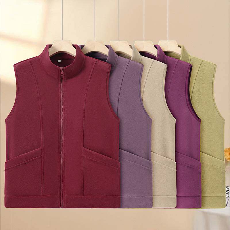 专柜品牌中老年妈妈装春季新款摇粒绒马甲女士外穿时尚坎肩宽松休