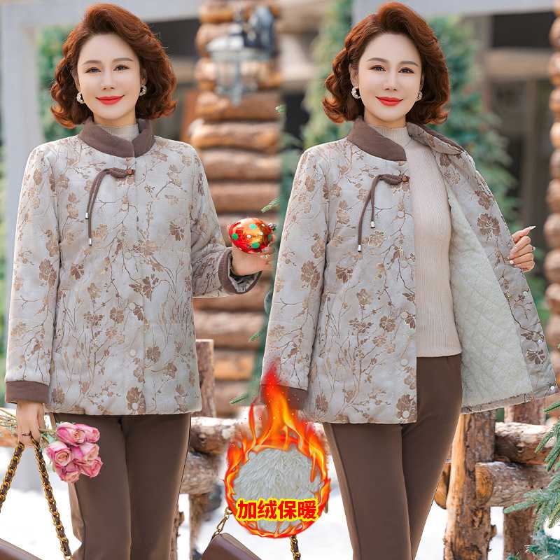 专柜妈妈洋气保暖棉服中年妇女款冬装碎花棉袄中老年加绒加厚棉衣