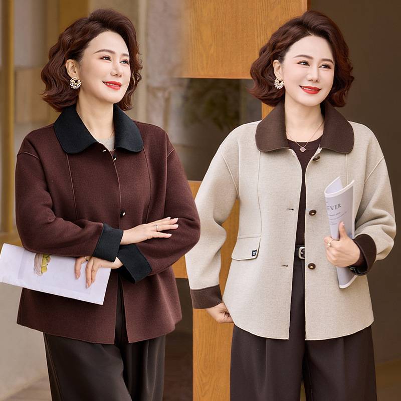 专柜妈妈秋装时尚双面呢大衣2026新款中老年女装春秋洋气短款毛呢