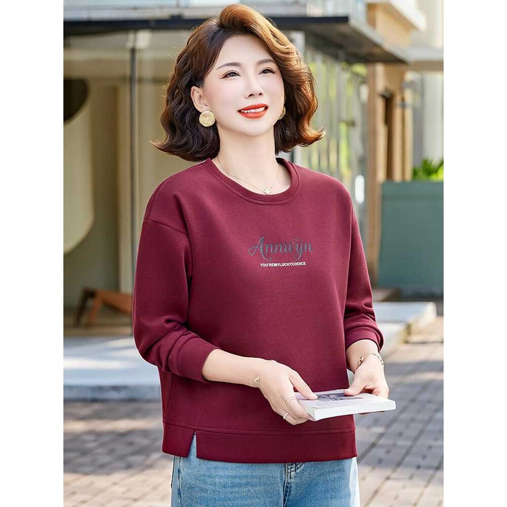 专柜中年字母印花休闲卫衣女春秋新款妈妈宽松圆领显瘦洋气长袖上