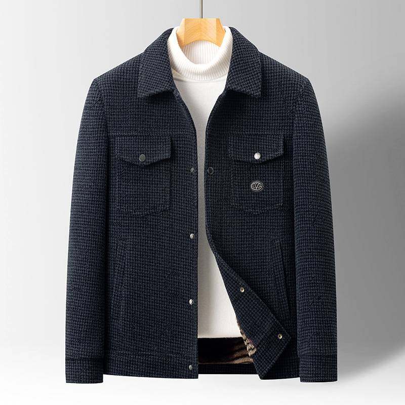 专柜品质秋冬季金貂绒外套男士翻领毛呢大衣短款呢子青年男装加棉