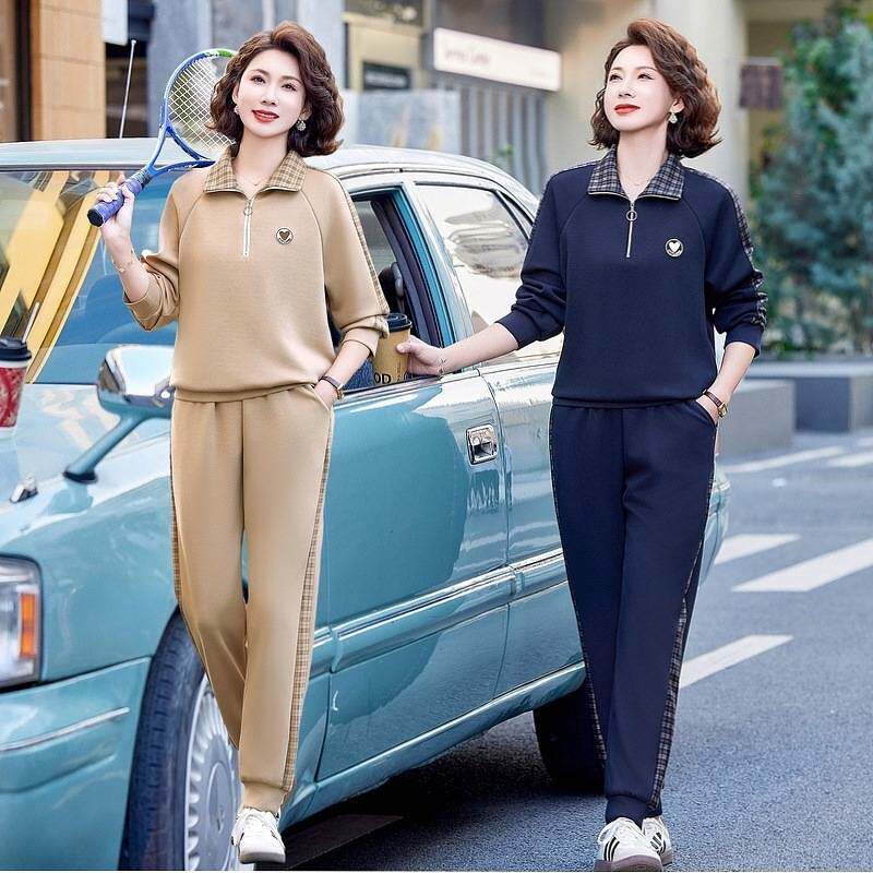 专柜品牌中老年女装春秋休闲卫衣两件套2026新款洋气中年妈妈春装