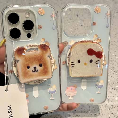 创意芝士小熊猫咪面包支架适用iphone16promax手机壳苹果15磁吸14
