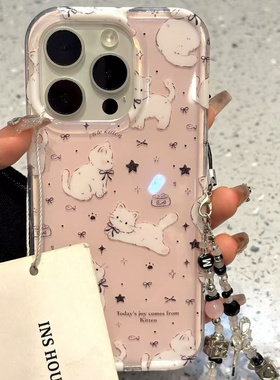 韩系粉底星星波点猫咪适用ihone16promax苹果15pro手机壳14新款13