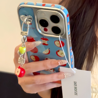 电镀创意苹果苹果核挂件适用iphone16proma手机壳苹果15pro新款14