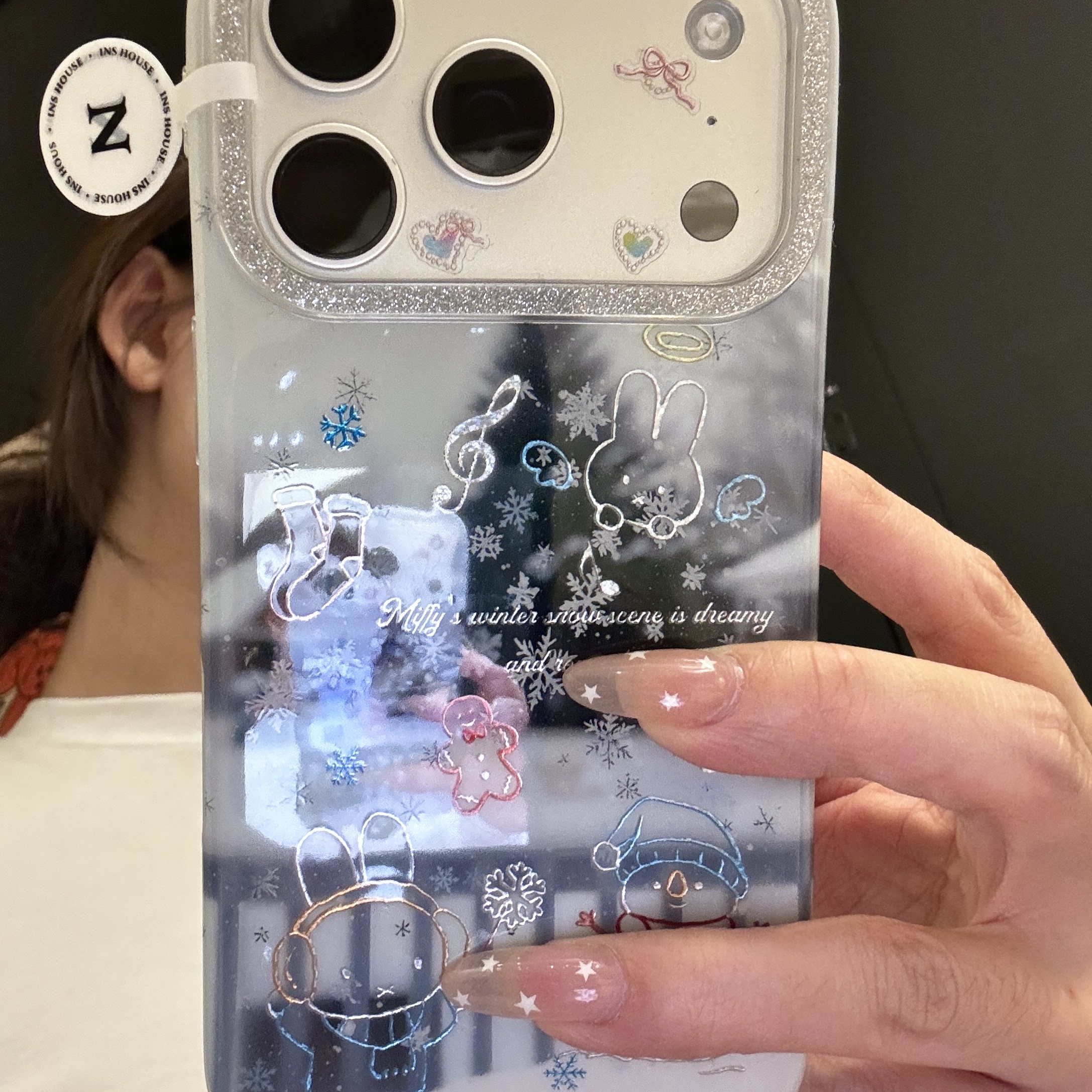 朦胧圣诞树彩色线条米菲兔雪人适用于iphone17promax苹果16手机壳唯美小清新创意防摔保护壳