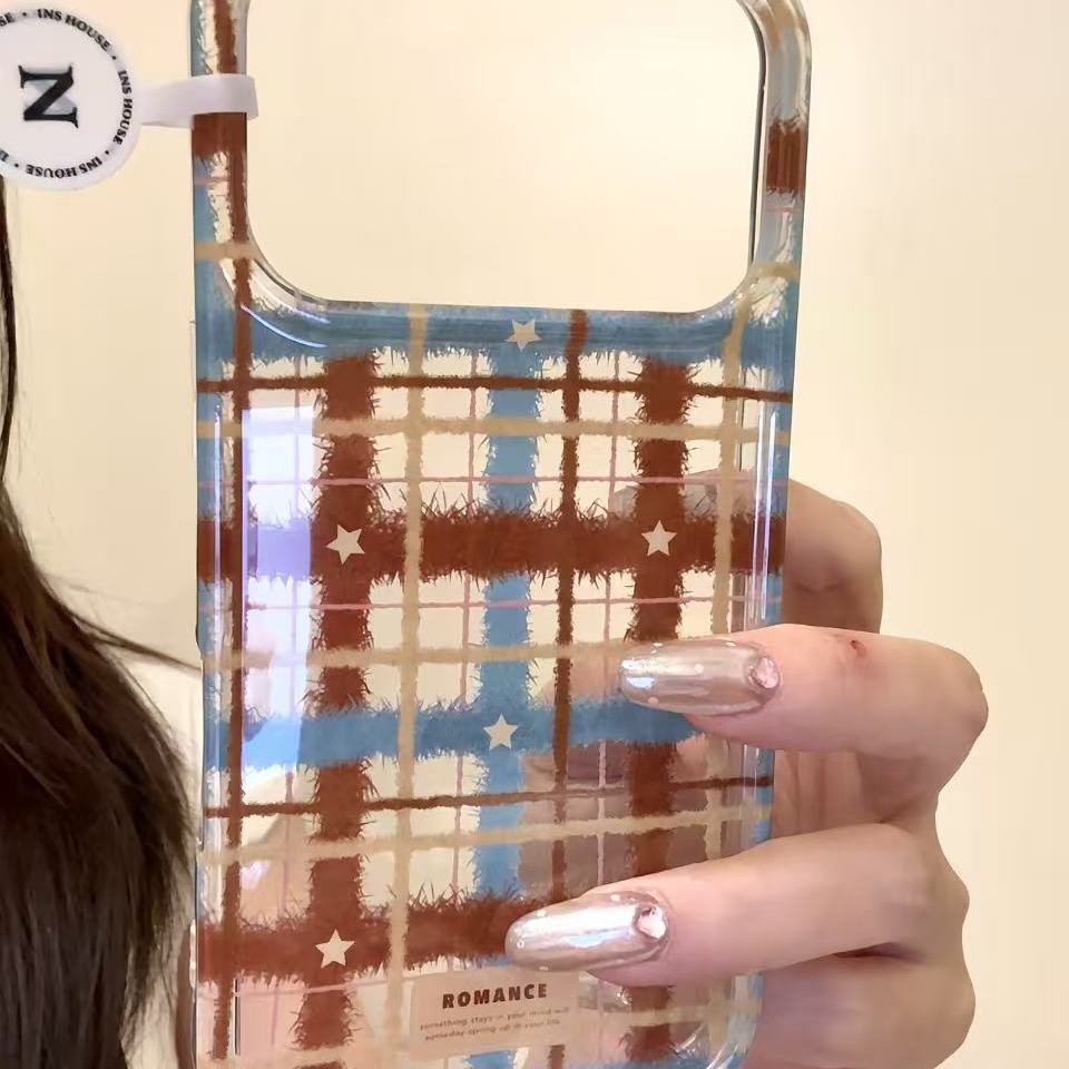 ins风涂鸦棕蓝条纹星星适用ihone17promax苹果16pro手机壳15p新款