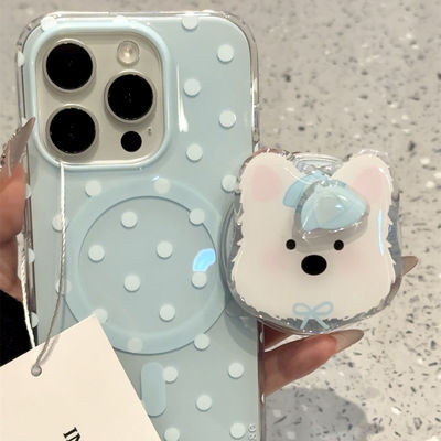 卡通蓝底满屏波点白色小狗适用iphone16proma苹果15pm手机壳14/13