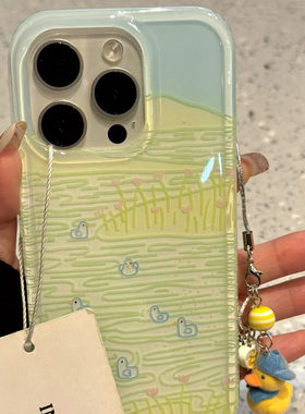 创意绿色河流线条蓝鹅适用ihone16promax苹果15pro手机壳14新款13